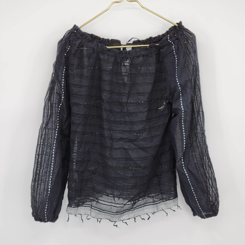 Lemlem Tikuri Blouse Black, White Cotton Raw Hem Size XS NWT
